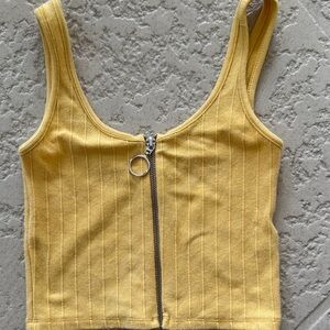 Bershka Yellow Ribbed Crop Top with Zipper